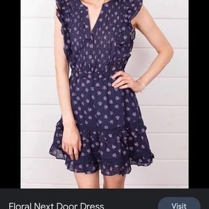 Navy blue floral ruffle dress, M